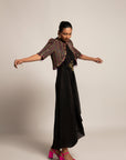 Beauteous Black Drape With Short Jacket Set