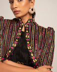 Beauteous Black Drape With Short Jacket Set