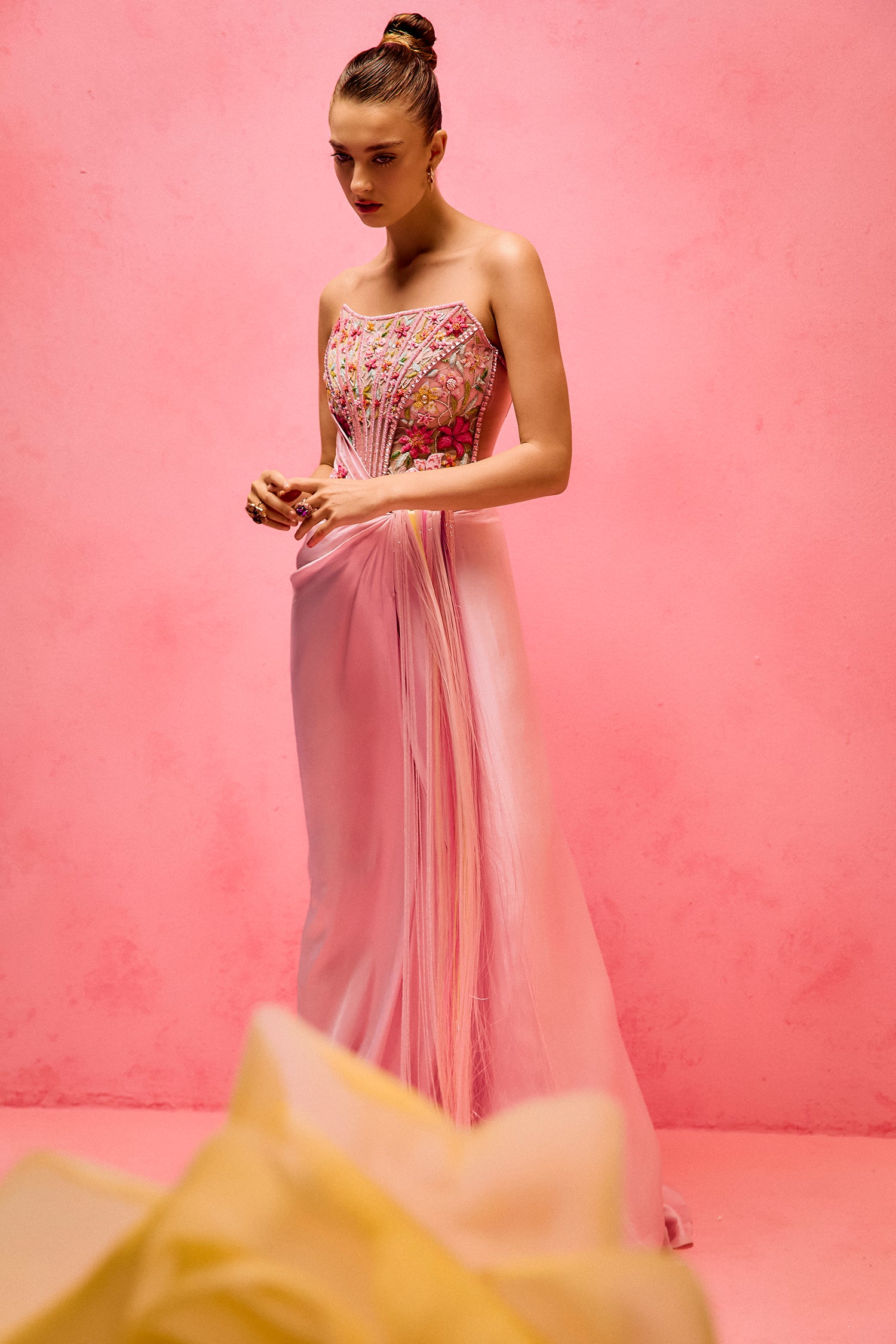 Pink Sorbet Corset Draped Gown