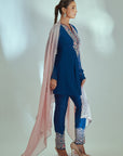 Intricately Sequin Embroidered Ombre Georgette Anarkali Set in Blue