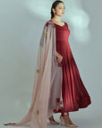 Green Ombre Anarkali Set with Sequin Embroidery and Pleated Flare