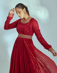 Sequin Embroidered Ombre Georgette Anarkali Gown in Green