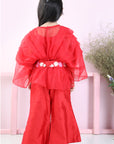Stylish Pleated Red Top and Embriodered Palazzo with Detachable Belt