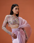 Rekha Front Knot Skirt With Drape And Blouse