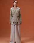Silver Soiree Jacket With Pre-Draped Pants With Bustier