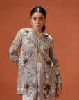 Silver Soiree Jacket With Pre-Draped Pants With Bustier