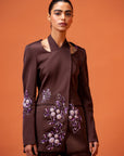Doja Cat Brown Halter Jacket With Back Knot Bootleg Pants