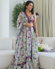 Violet African Floral Lehenga Set (Set Of 3)