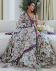 Violet African Floral Lehenga Set (Set Of 3)