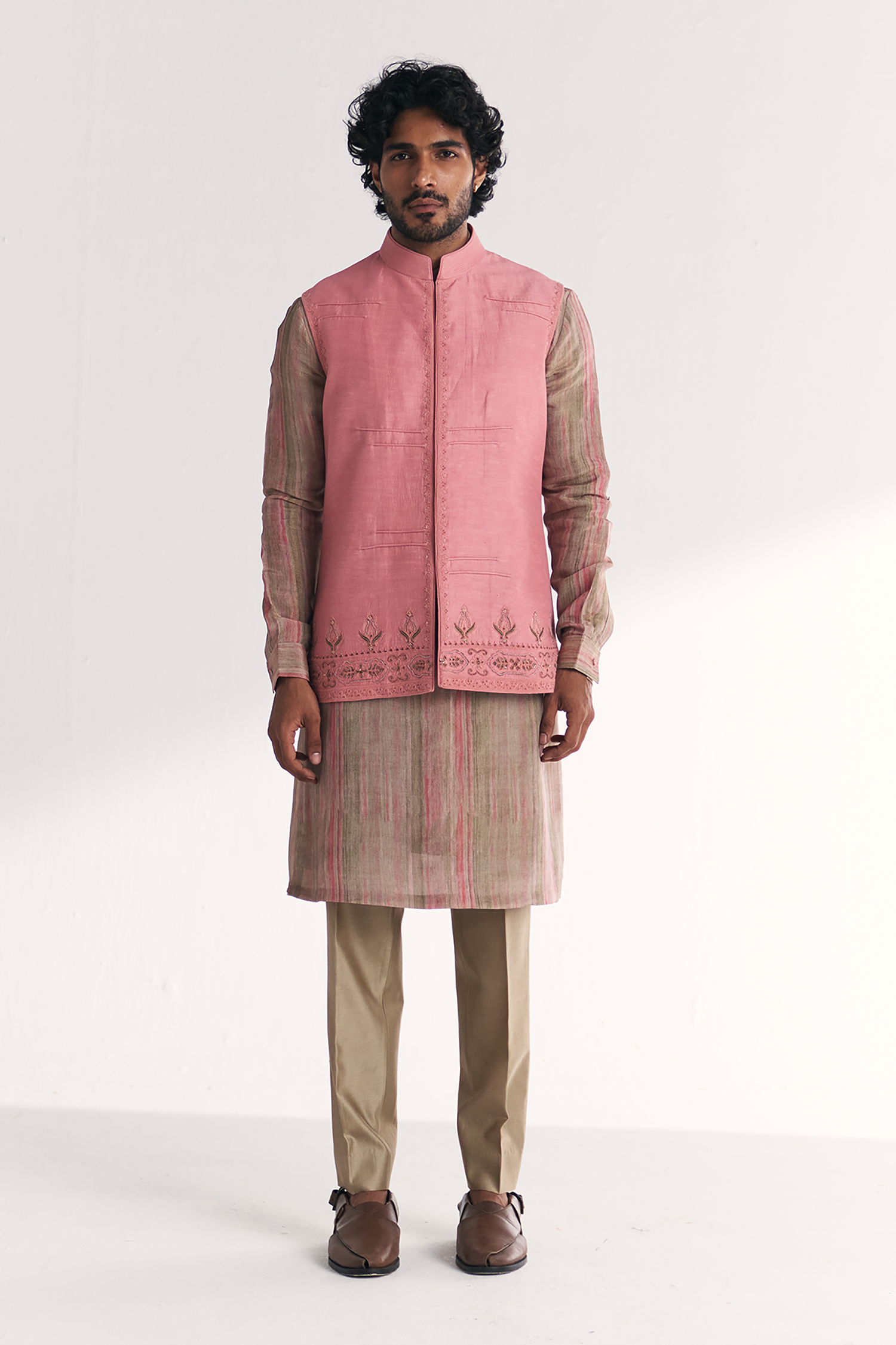Dino Pink Nehru Jacket Set