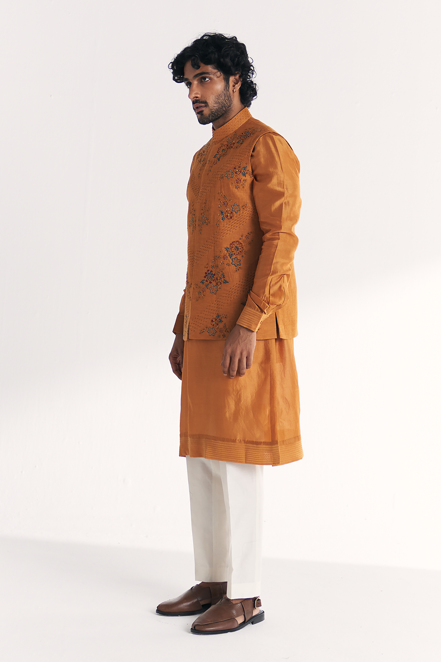 Mahwar Mustard Nehru Jacket Set