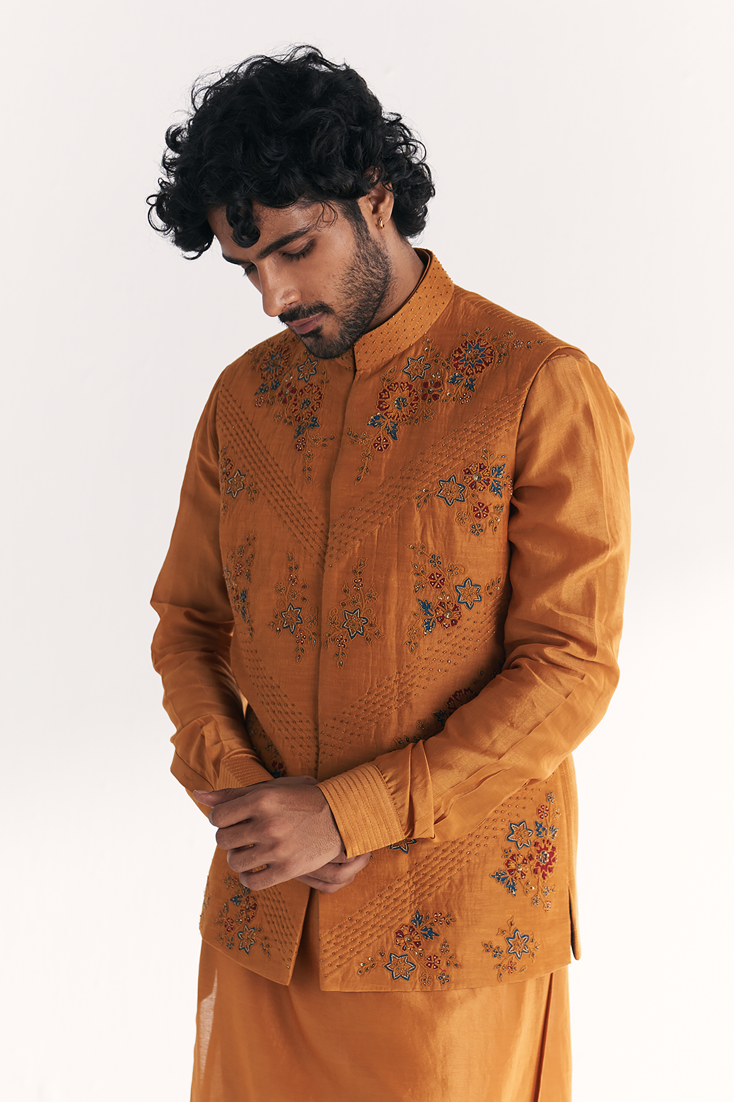 Mahwar Mustard Nehru Jacket Set