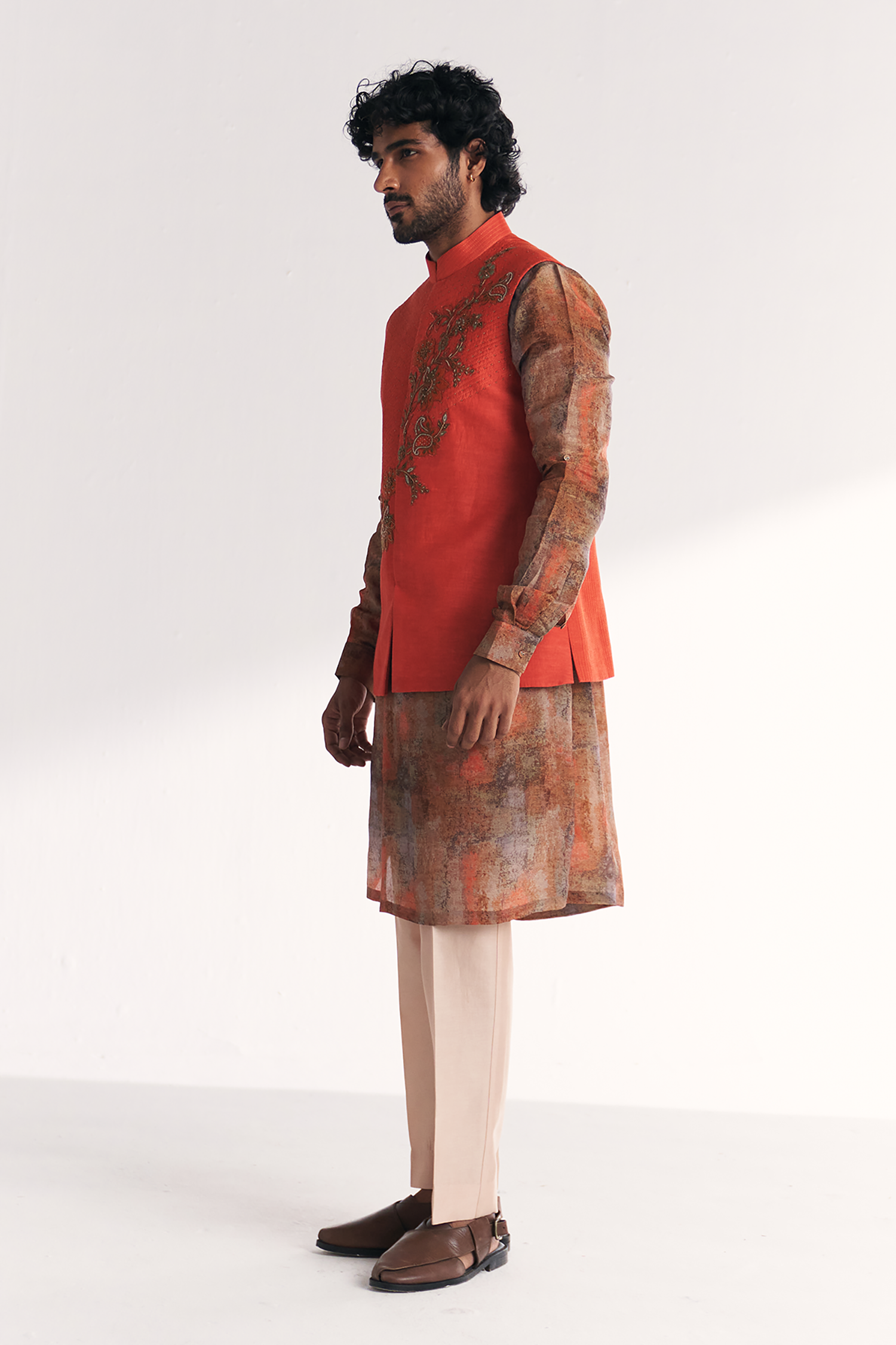 Chandan Tangerine Nehru Jacket Set