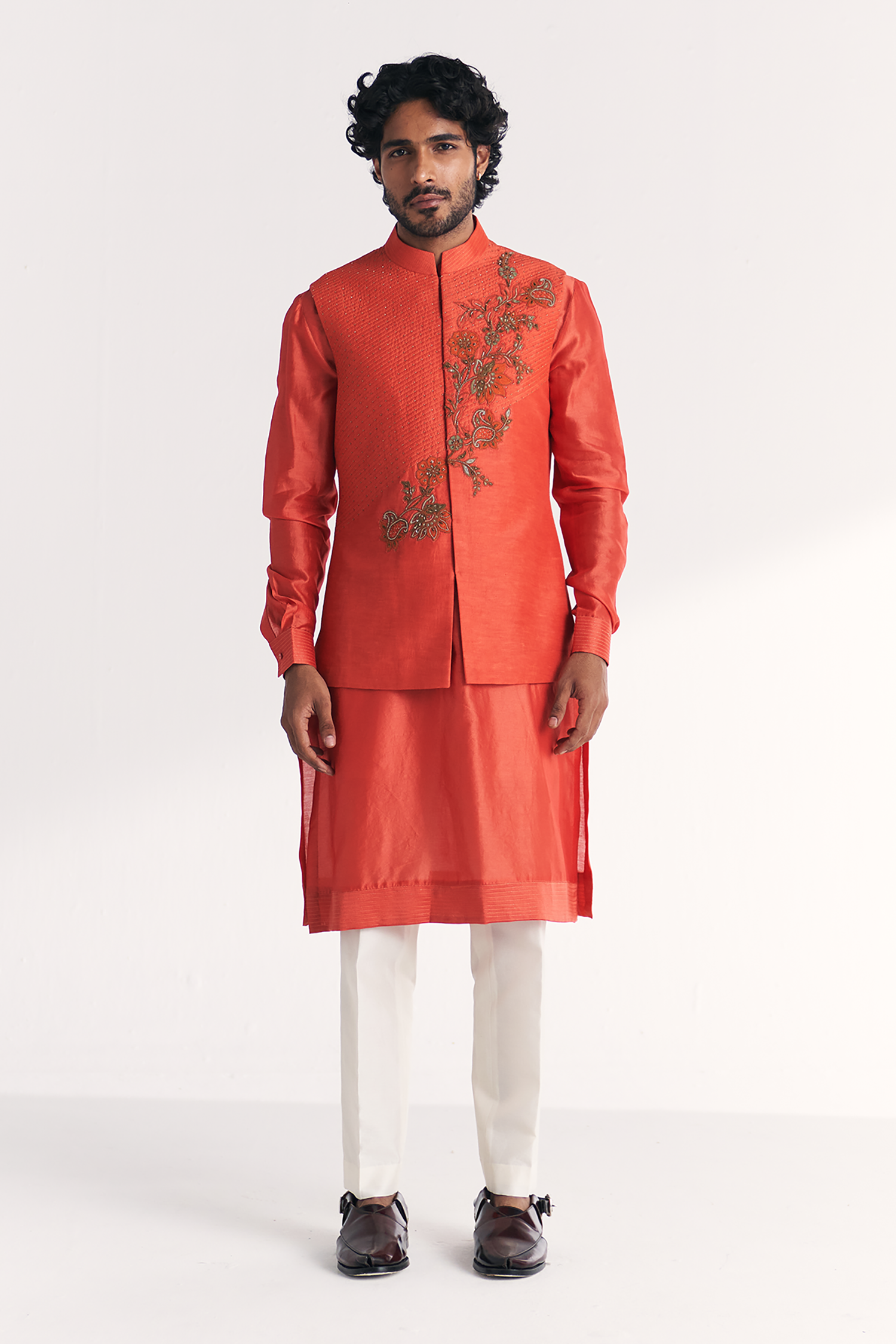 Rawal Tangerine Nehru Jacket Set