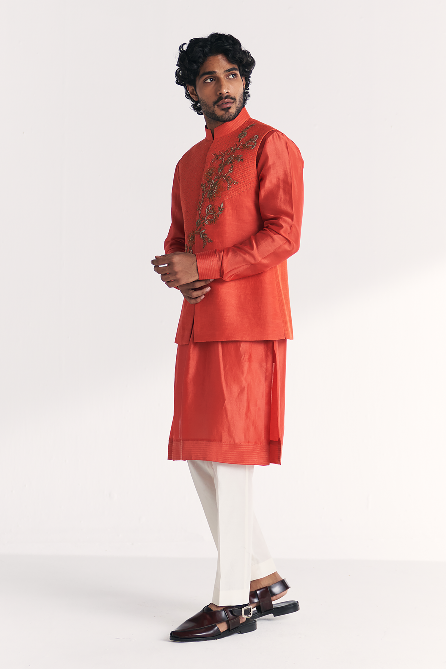 Rawal Tangerine Nehru Jacket Set