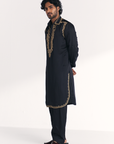 Wajad Black Pathani Kurta Set