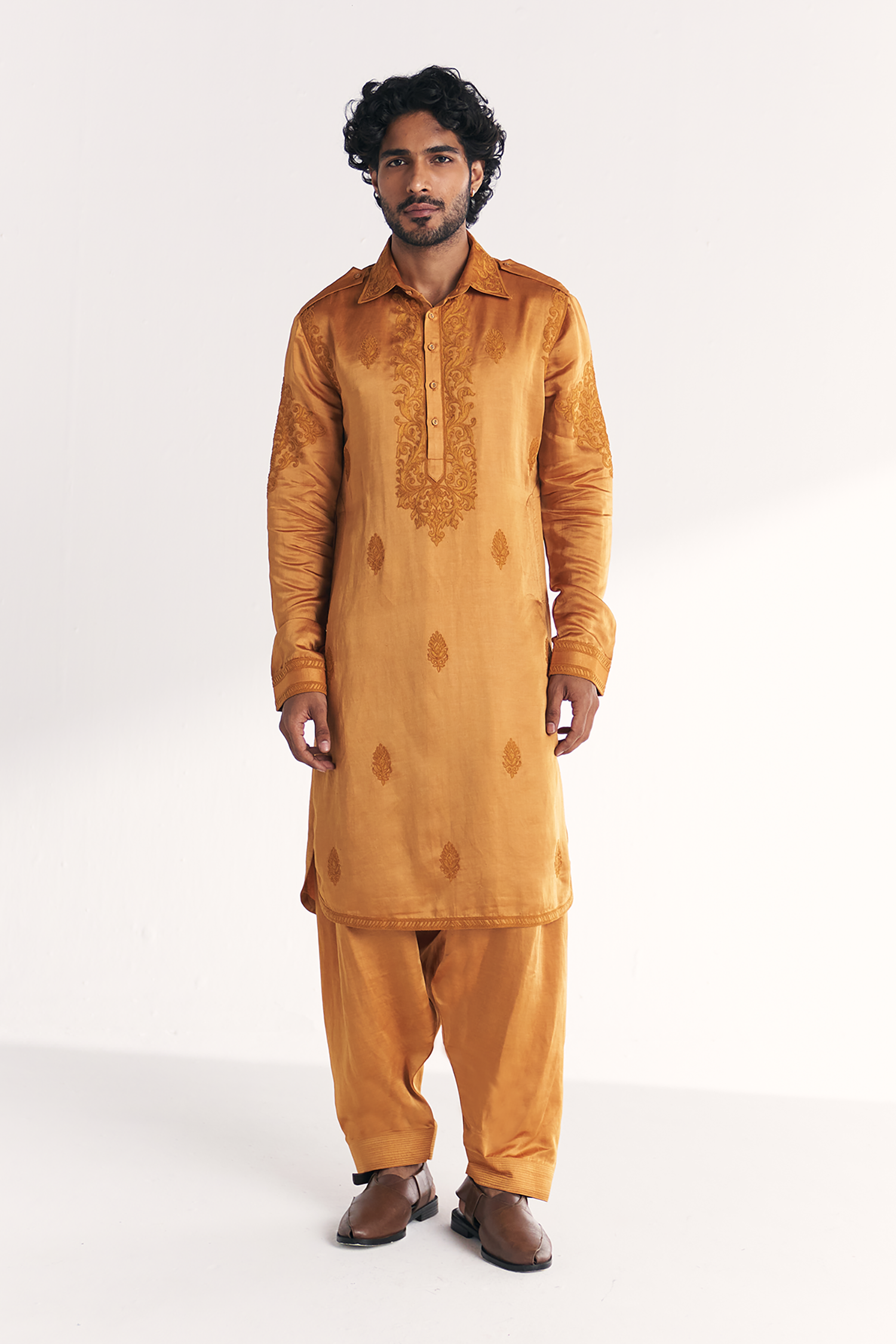 Nazir Mustard Pathani Kurta Set