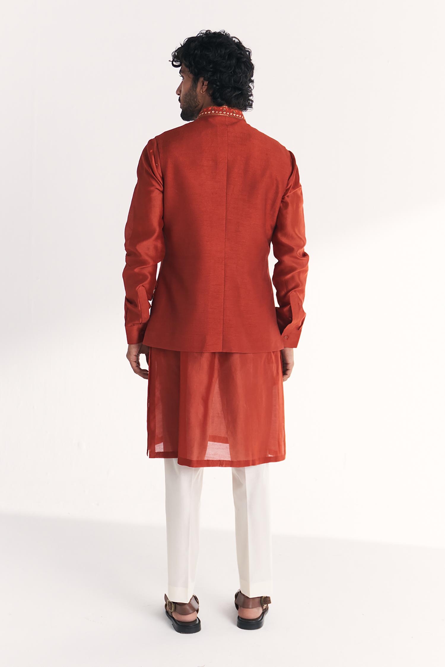 Shamsi Rust Nehru Jacket Set