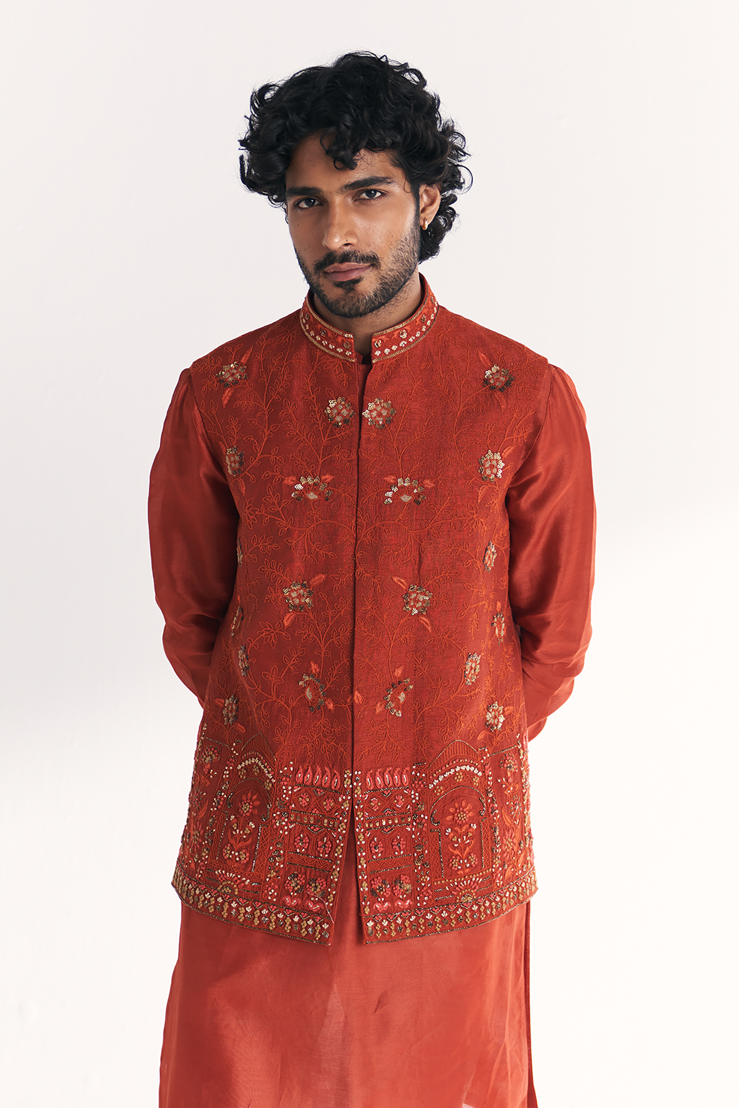 Shamsi Rust Nehru Jacket Set