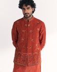 Shamsi Rust Nehru Jacket Set