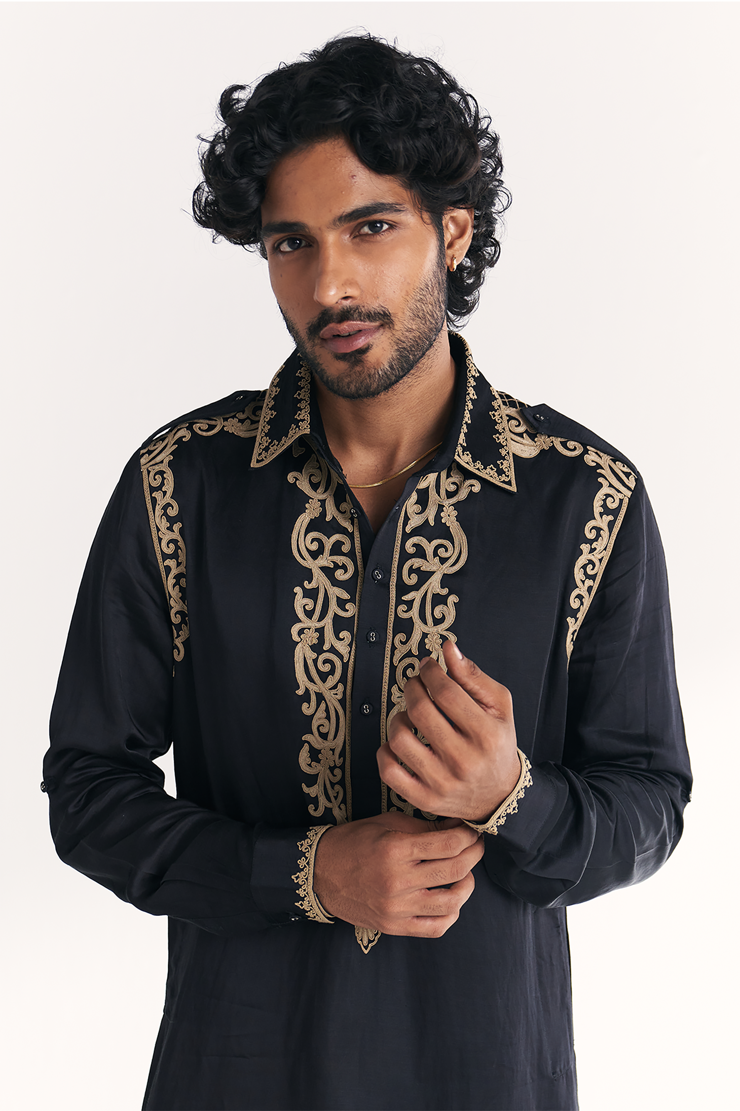 Wajad Black Pathani Kurta Set
