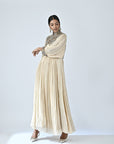 Beige Ajrakh Embellished Butterfly Sleeve Gathered Dress