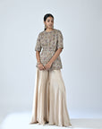 Ajrakh Embroidered Peplum Top With Flare Pants