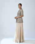 Ajrakh Embroidered Peplum Top With Flare Pants