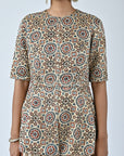 Ajrakh Embroidered Peplum Top With Flare Pants