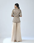 Ajrakh Embroidered Peplum Top With Flare Pants