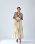 Ajrakh Embellished V Neck Gathered Dress