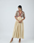 Ajrakh Embellished V Neck Gathered Dress