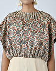 Beige Embroidered Ajrakh Jumpsuit