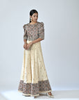 Ajrakh Embroidered Puffed Sleeve Anarkali