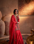 Tomato Red Hand Embroidered Sharara Set