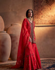 Tomato Red Hand Embroidered Sharara Set