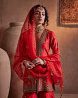 Tomato Red Hand Embroidered Sharara Set