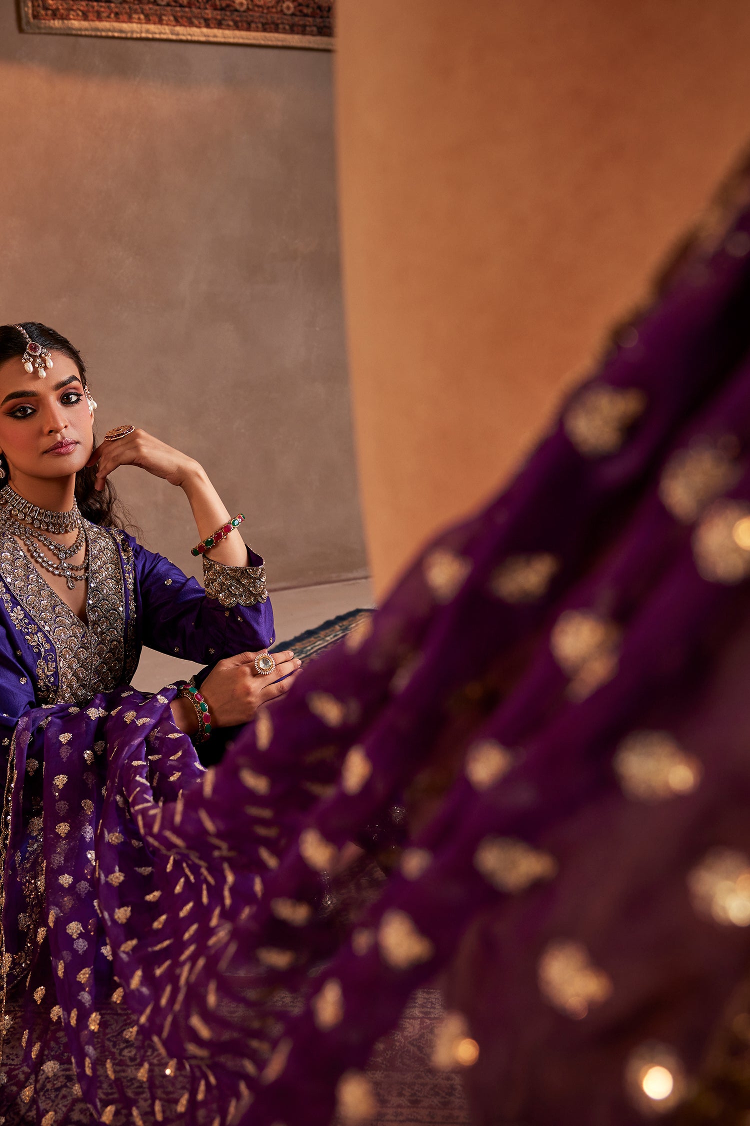 Purple Hand Embroidered Kurta Set