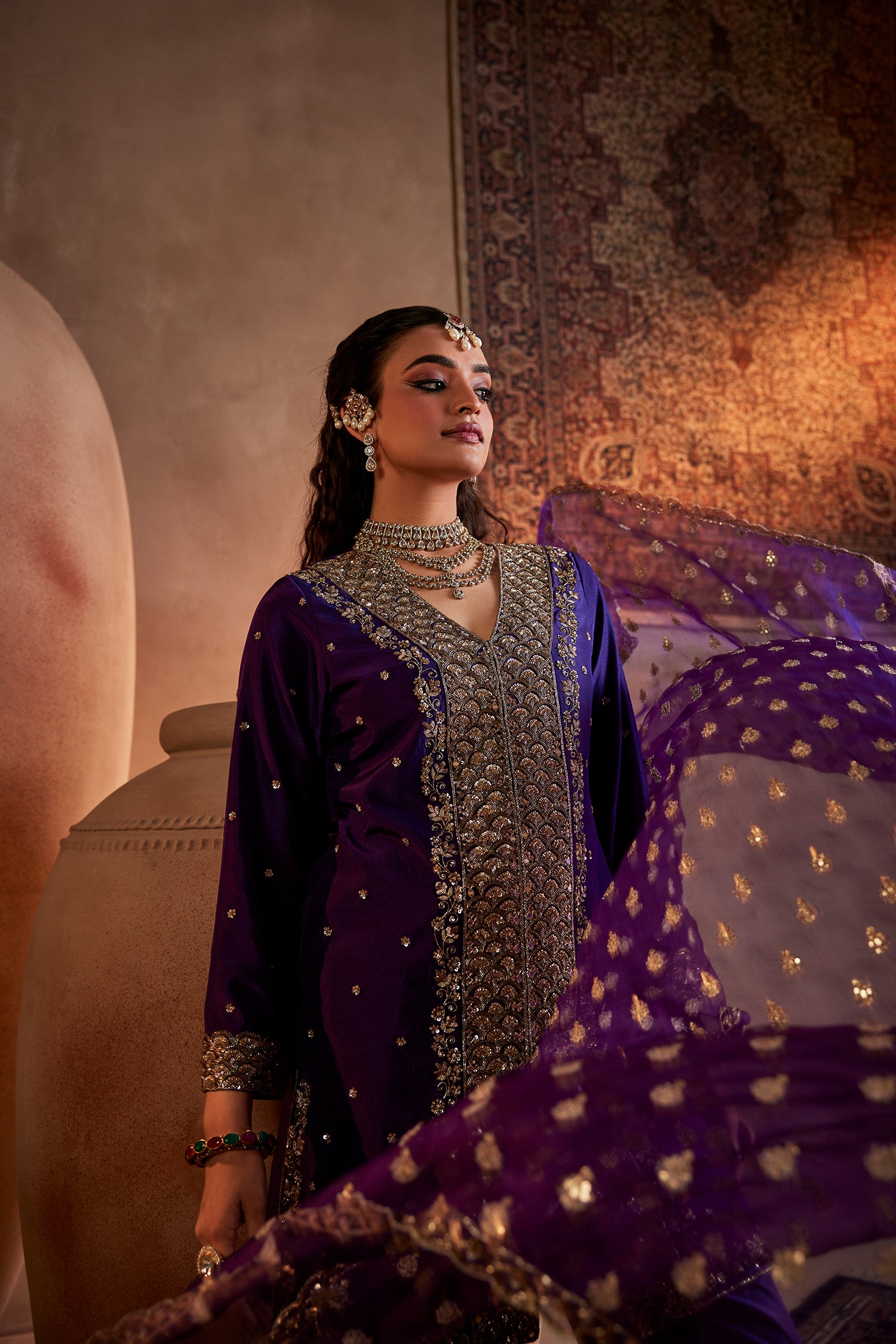 Purple Hand Embroidered Kurta Set