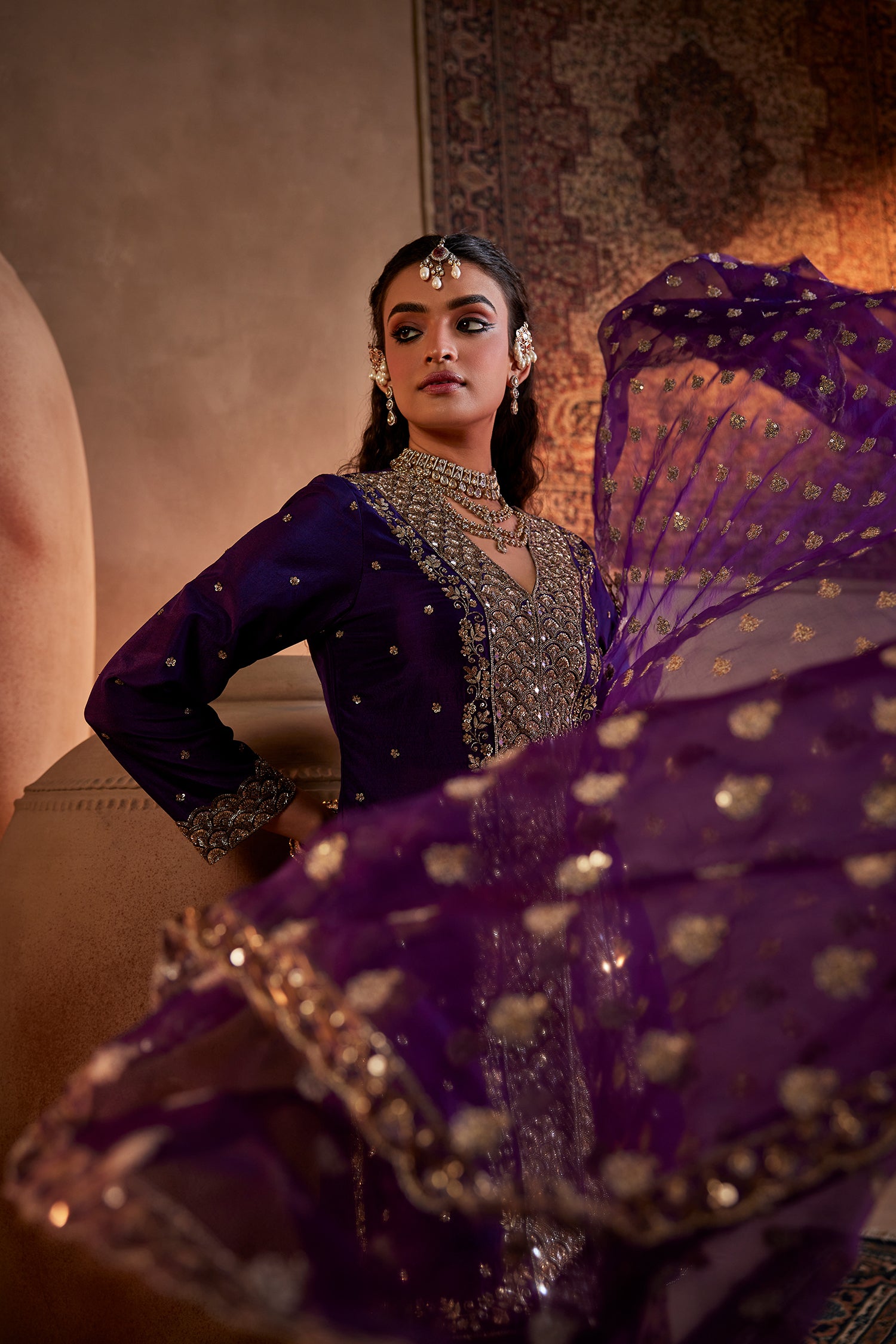 Purple Hand Embroidered Kurta Set