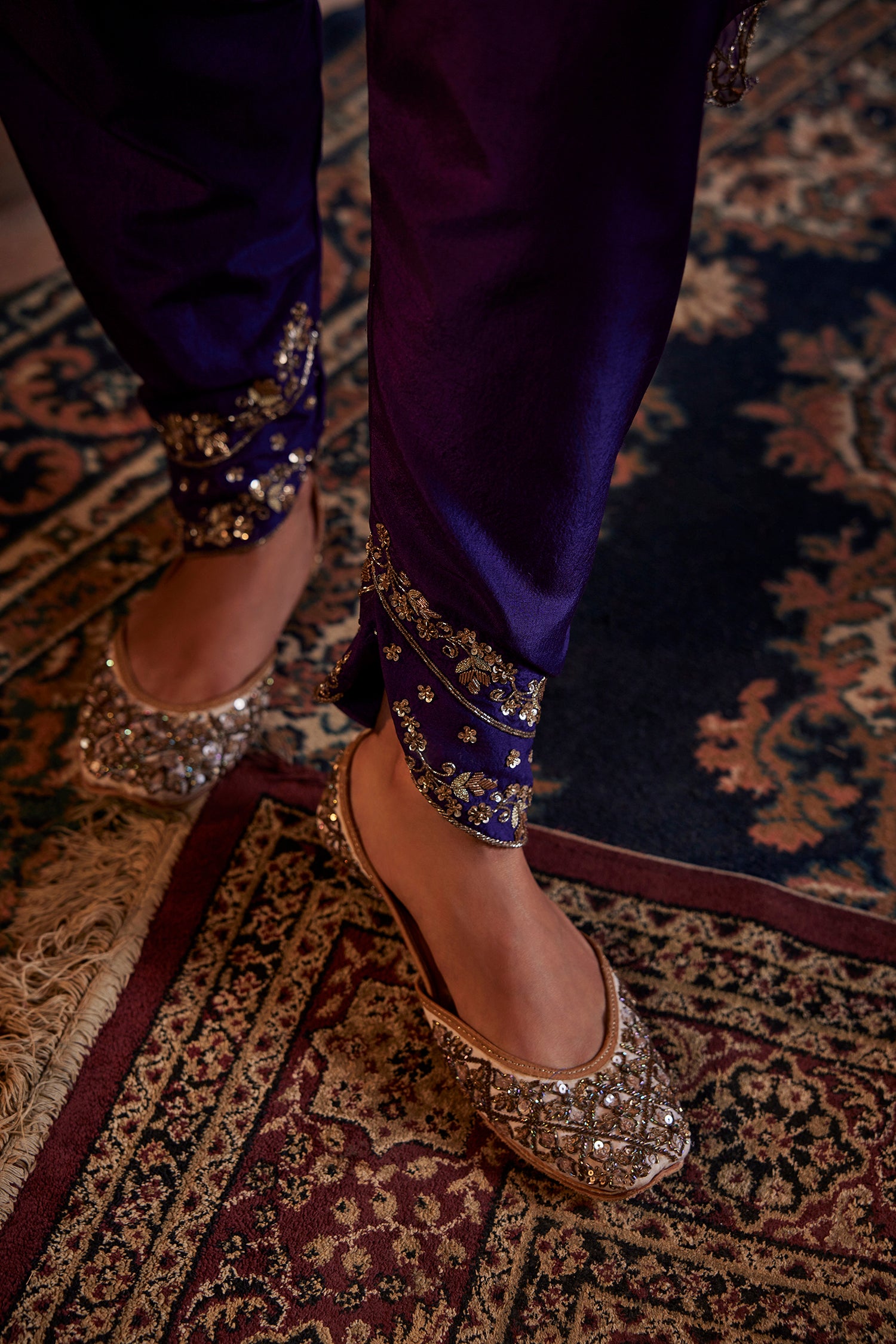 Purple Hand Embroidered Kurta Set