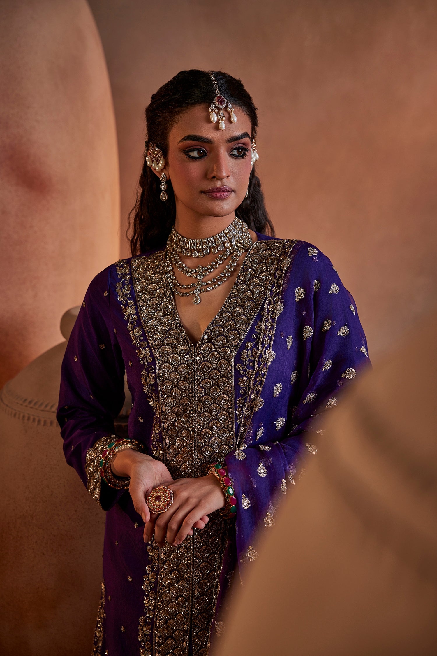 Purple Hand Embroidered Kurta Set