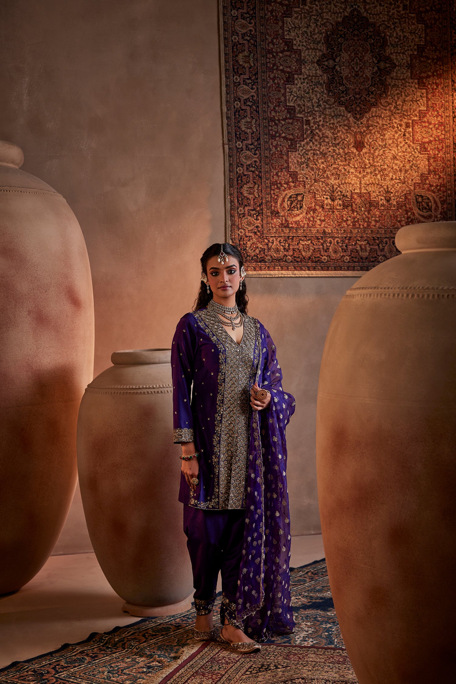 Purple Hand Embroidered Kurta Set