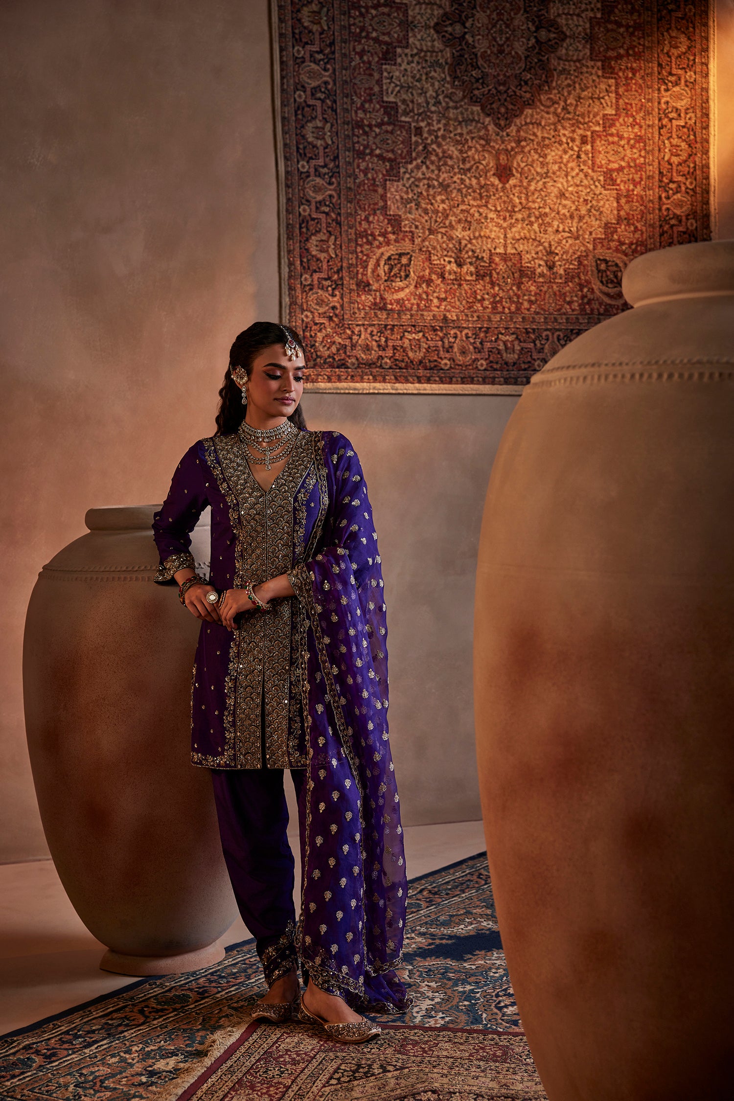 Purple Hand Embroidered Kurta Set