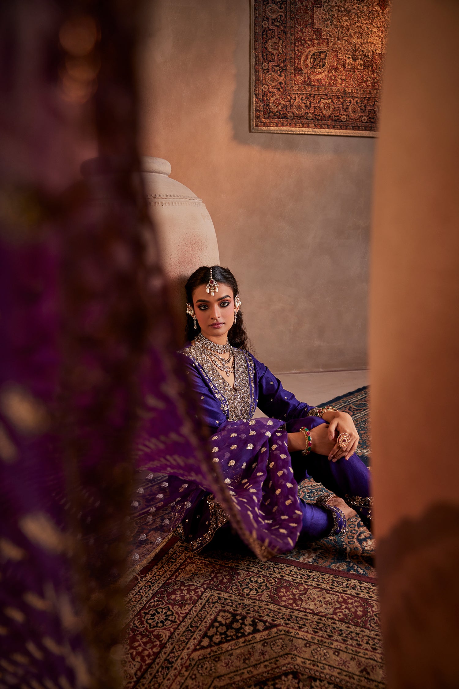 Purple Hand Embroidered Kurta Set