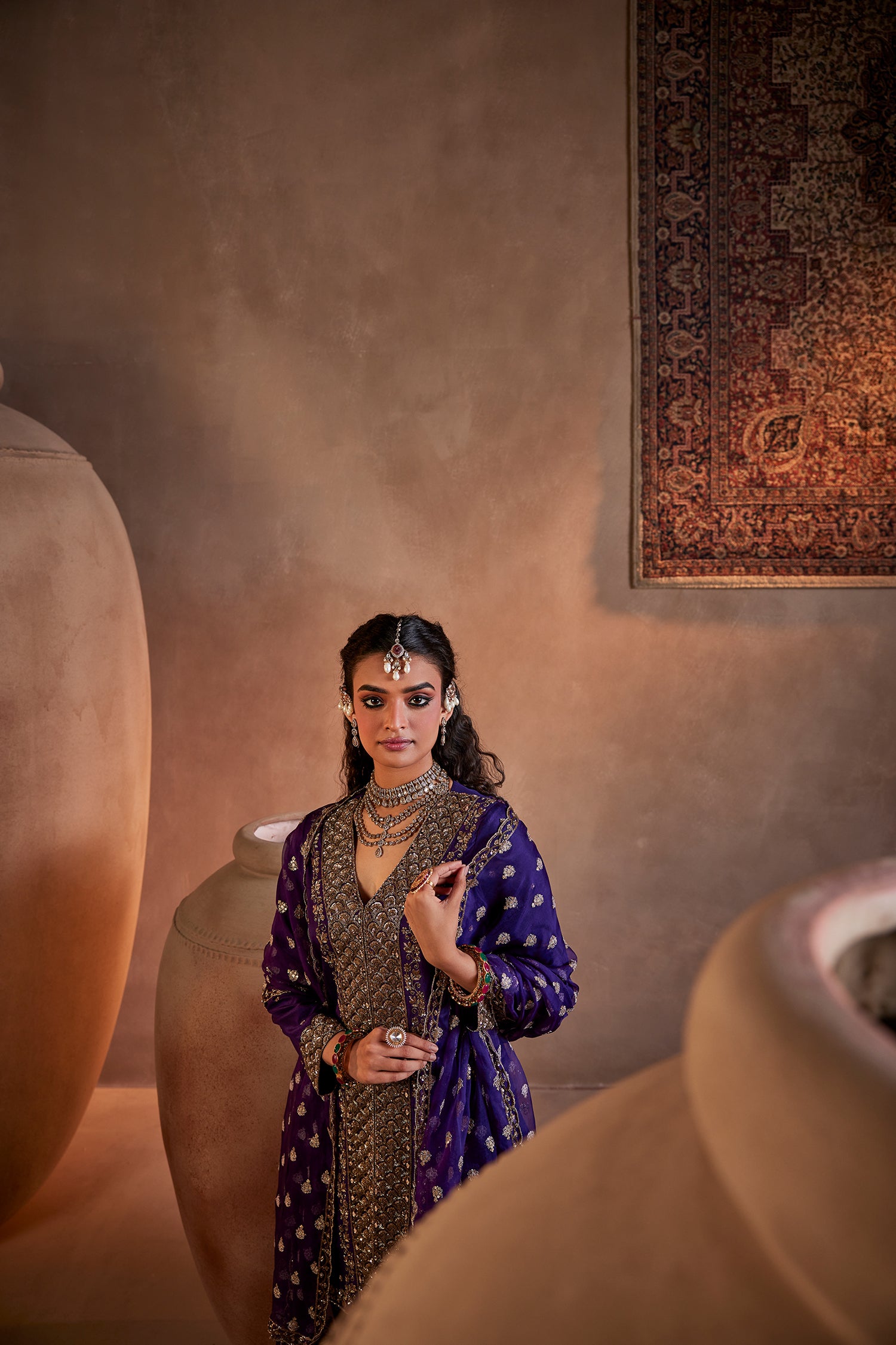 Purple Hand Embroidered Kurta Set