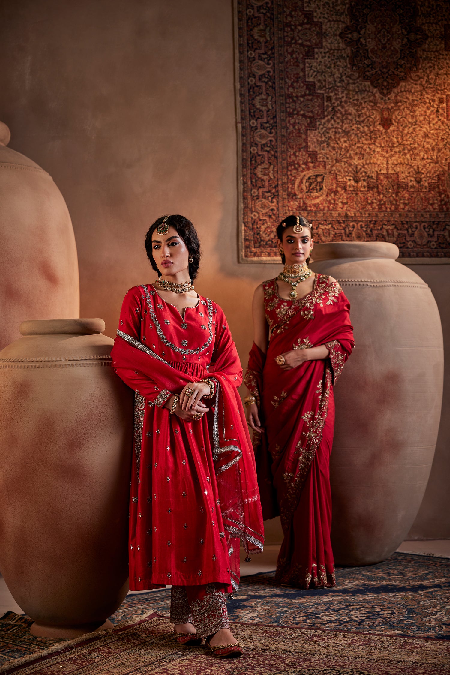 Red Hand Embroidered Kurta Set