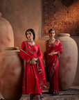 Red Hand Embroidered Kurta Set