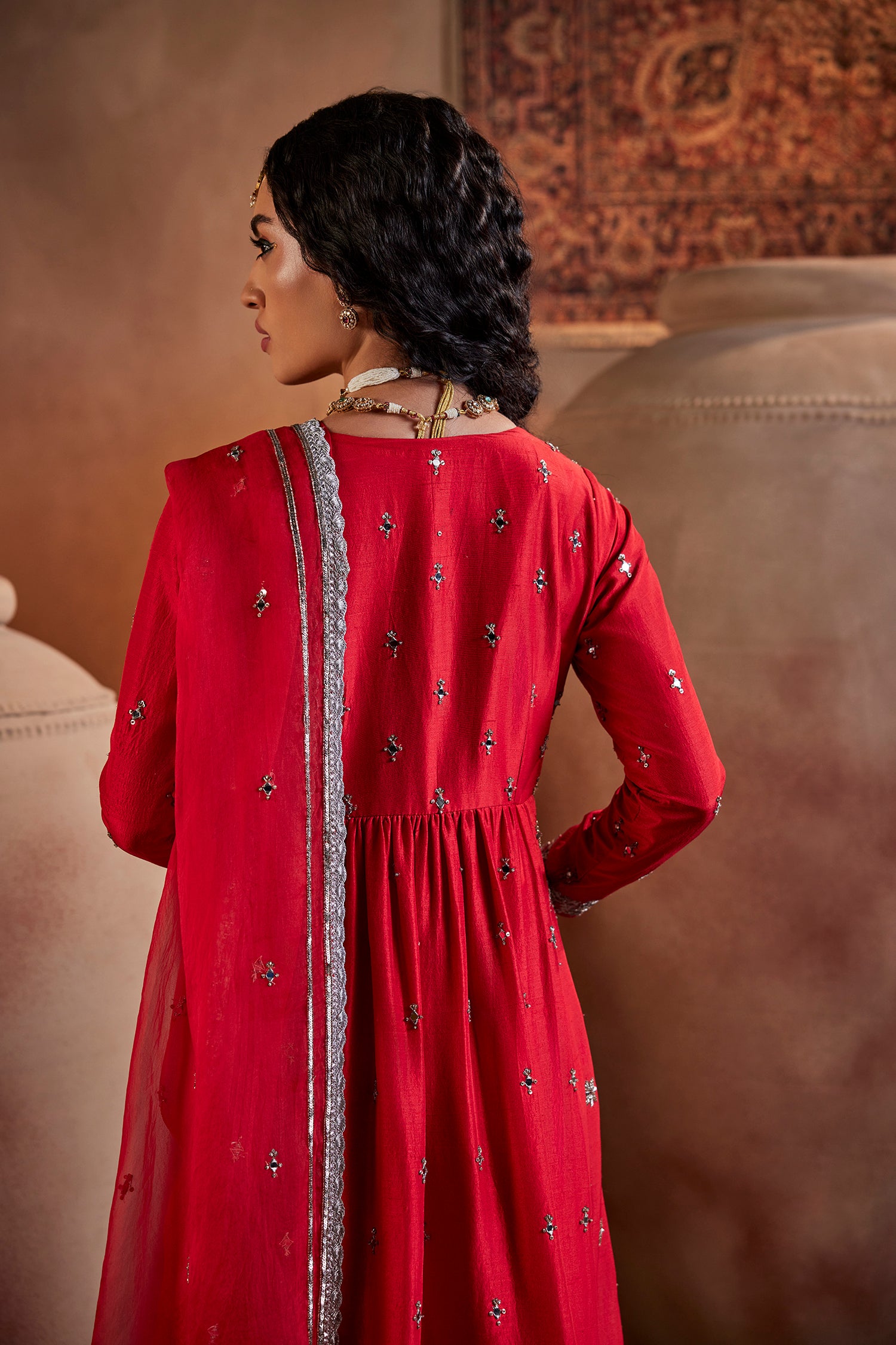 Red Hand Embroidered Kurta Set