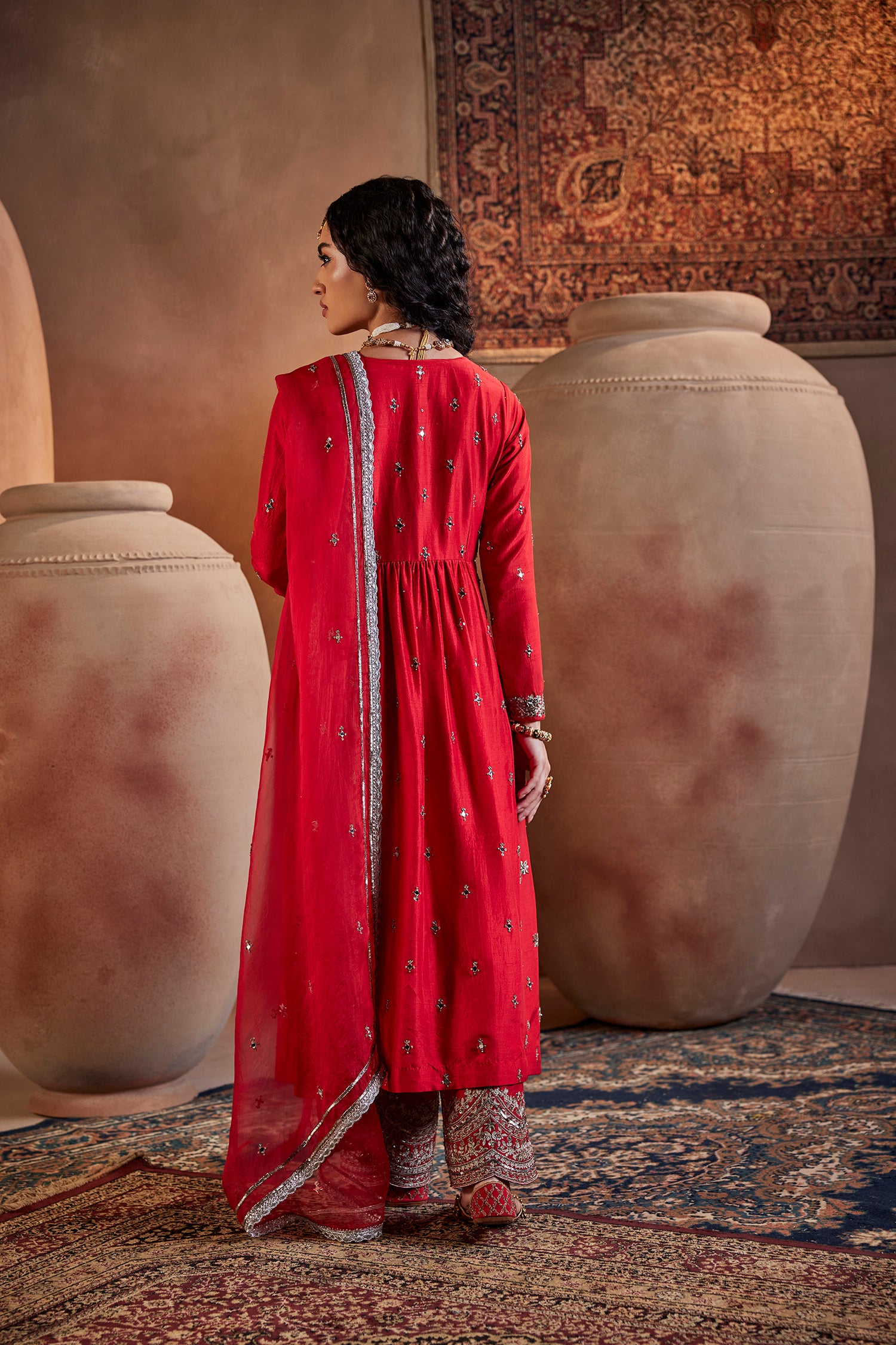 Red Hand Embroidered Kurta Set